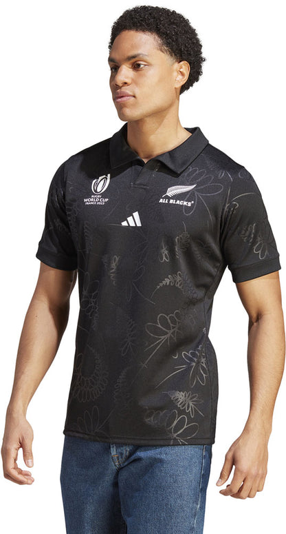 アディダスadidasDCF10MRUGBYALLBLACKSRWCホームレプリカジャージブラックHZ9776ラグビージャージラガーシャツTシャツポロシャツユニフォームオールブラックス大きいサイズフィット2023リサイクル素材フランス大会