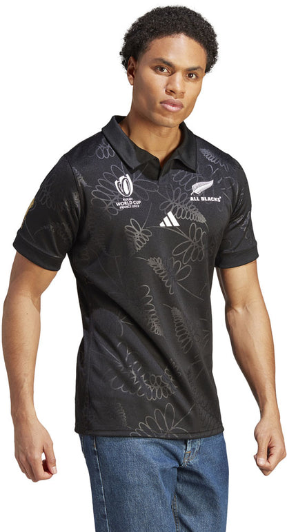 アディダスadidasDCF10MRUGBYALLBLACKSRWCホームレプリカジャージブラックHZ9776ラグビージャージラガーシャツTシャツポロシャツユニフォームオールブラックス大きいサイズフィット2023リサイクル素材フランス大会