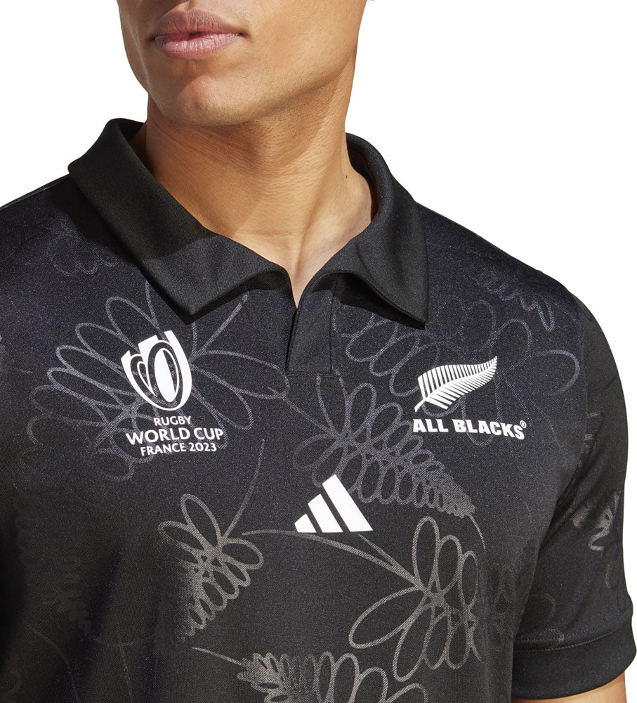 アディダスadidasDCF10MRUGBYALLBLACKSRWCホームレプリカジャージブラックHZ9776ラグビージャージラガーシャツTシャツポロシャツユニフォームオールブラックス大きいサイズフィット2023リサイクル素材フランス大会