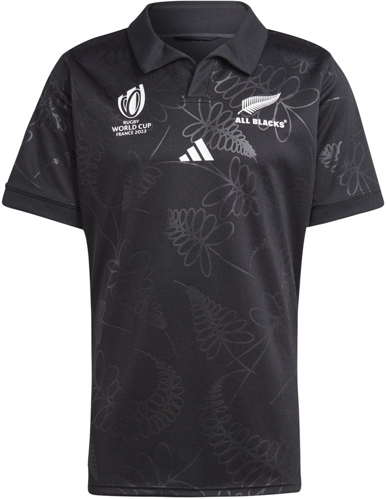 アディダスadidasDCF10MRUGBYALLBLACKSRWCホームレプリカジャージブラックHZ9776ラグビージャージラガーシャツTシャツポロシャツユニフォームオールブラックス大きいサイズフィット2023リサイクル素材フランス大会