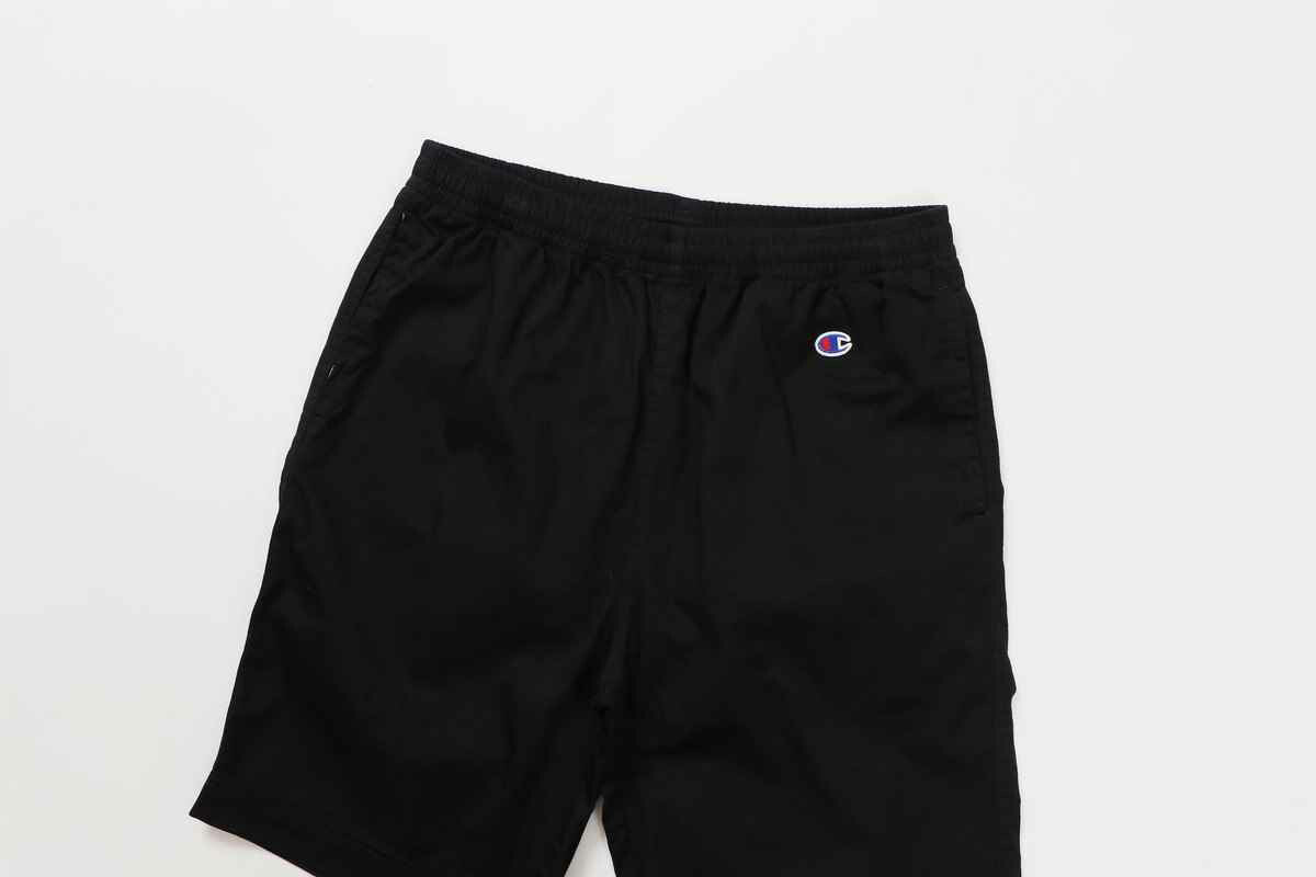 チャンピオンCHAMPIONC3-X520CASUALWEARPANTSSHORTSブラックショーツズボンパンツハーフパンツ半パン短パンショートパンツ短い綿コットンロゴ刺繍ウエスト伸縮性ポケット部活クラブ練習着移動着学校スクールワンポイント