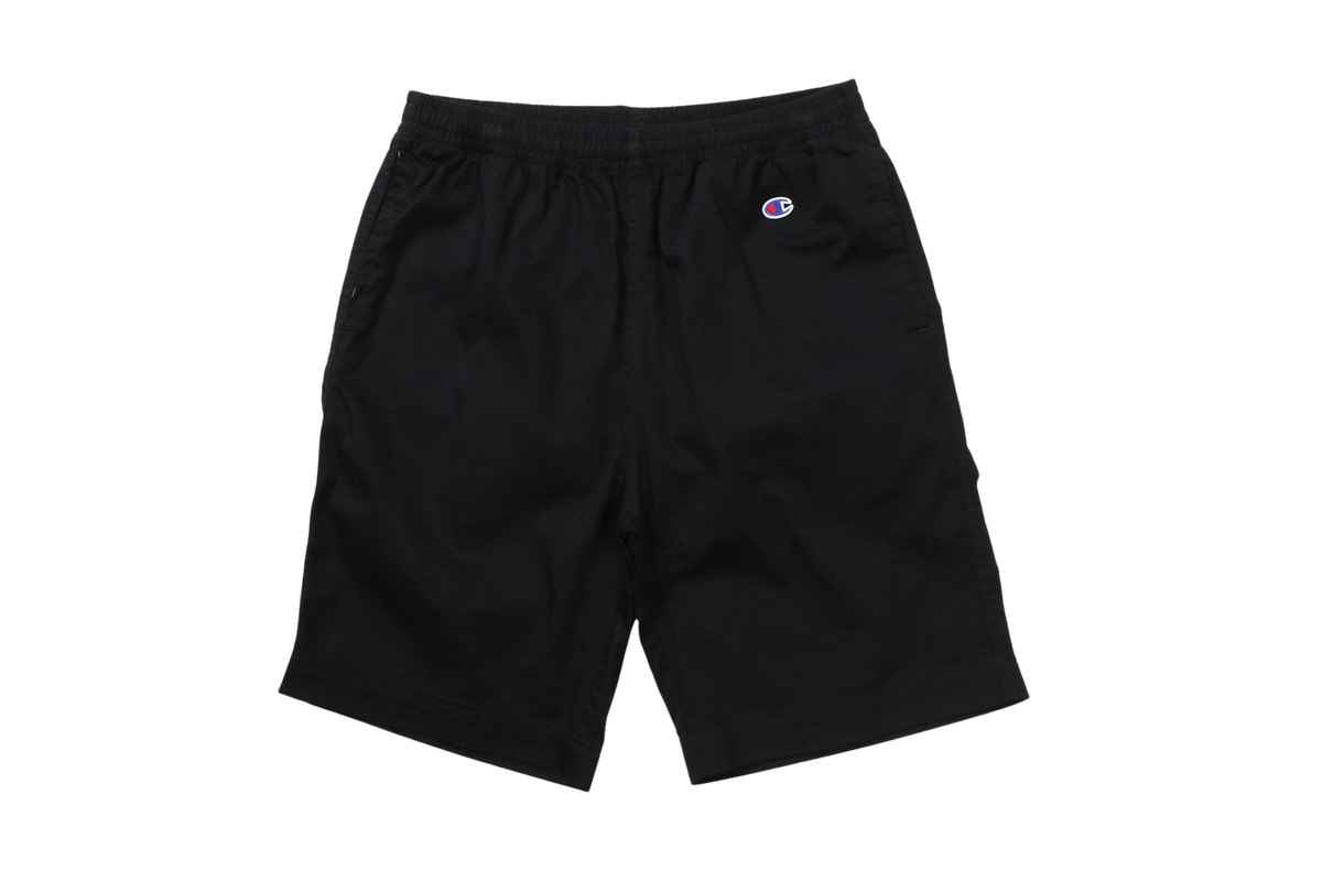 チャンピオンCHAMPIONC3-X520CASUALWEARPANTSSHORTSブラックショーツズボンパンツハーフパンツ半パン短パンショートパンツ短い綿コットンロゴ刺繍ウエスト伸縮性ポケット部活クラブ練習着移動着学校スクールワンポイント