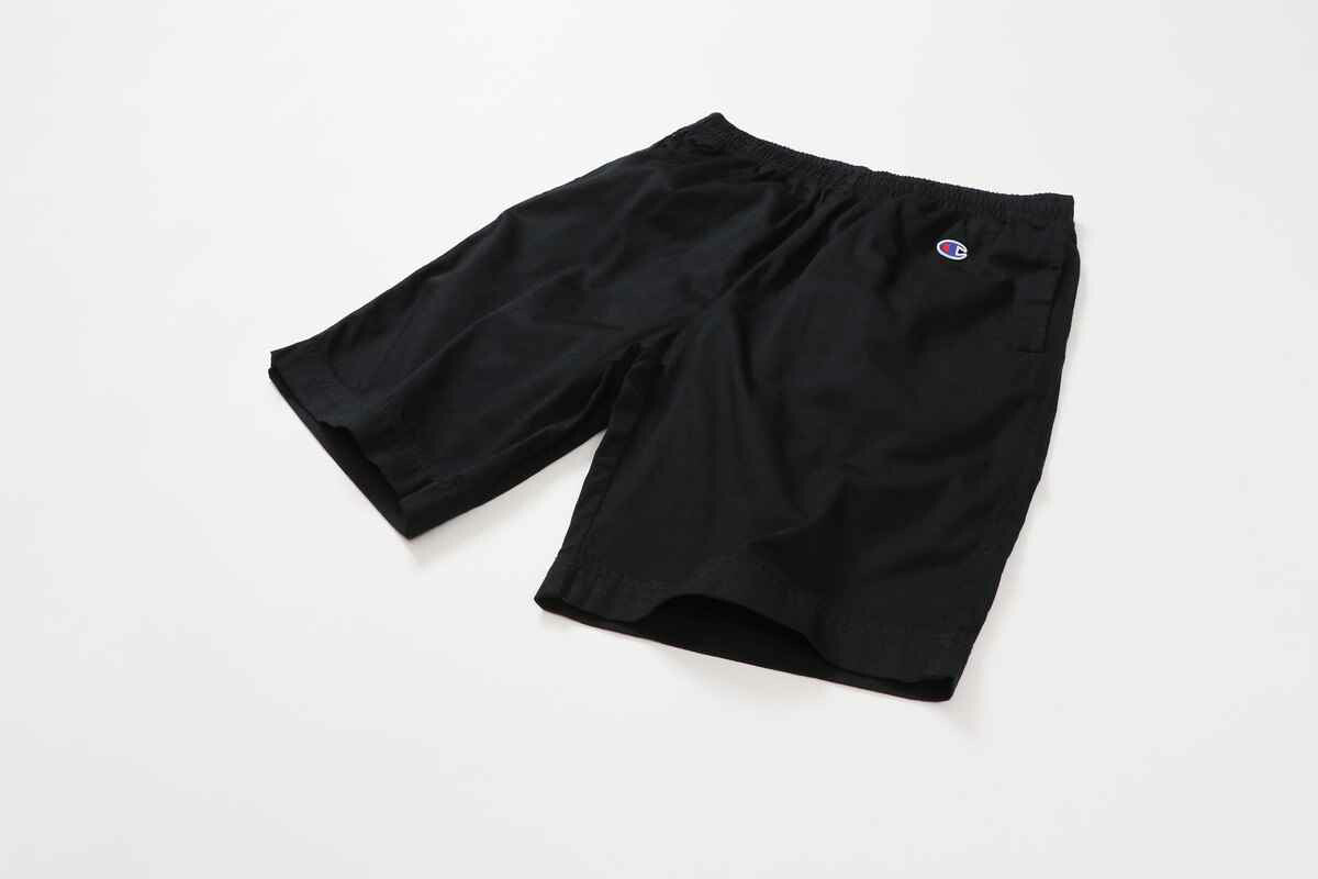 チャンピオンCHAMPIONC3-X520CASUALWEARPANTSSHORTSブラックショーツズボンパンツハーフパンツ半パン短パンショートパンツ短い綿コットンロゴ刺繍ウエスト伸縮性ポケット部活クラブ練習着移動着学校スクールワンポイント