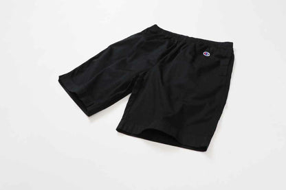 チャンピオンCHAMPIONC3-X520CASUALWEARPANTSSHORTSブラックショーツズボンパンツハーフパンツ半パン短パンショートパンツ短い綿コットンロゴ刺繍ウエスト伸縮性ポケット部活クラブ練習着移動着学校スクールワンポイント
