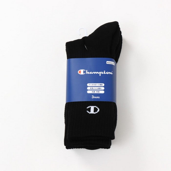 25fwチャンピオンCHAMPIONC3-ZB722S3PMIDDLESOCKS【3足組】ミドルソックスソックス靴下抗菌防臭運動スポーツ普段アーチサポートクッション性
