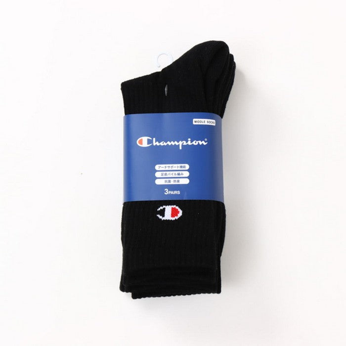 25fwチャンピオンCHAMPIONC3-ZB722S3PMIDDLESOCKS【3足組】ミドルソックスソックス靴下抗菌防臭運動スポーツ普段アーチサポートクッション性