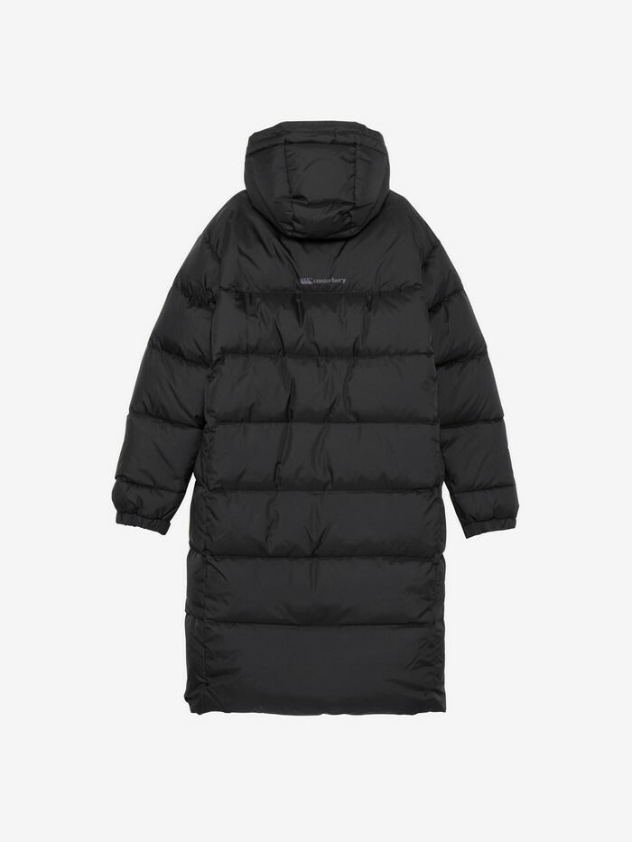 24fwカンタベリーCANTERBURYRG74510DOWNSIDELINECOATベンチコートダウンダウンジャケットダウンコートアウター寒さ対策防寒保温防風撥水羽毛耐久性チーム部活クラブ中学高校大学通勤通学フードブラック黒ラグビーロング