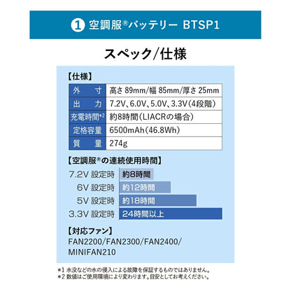 25ssカブシキガイシャクウチョウフク株式会社空調服SKSP02空調服スターターキット(7.2V)空調服スターターキットブラック長時間高出力冷却夏服作業服作業着空調
